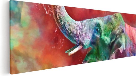 Artaza Canvas Schilderij Getekende Vrolijke Olifant - Abstract - 60x20 - Foto Op Canvas - Canvas Print
