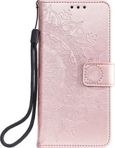Shop4 - iPhone 13 Hoesje - Wallet Case met Pasjeshouder Mandala Patroon Rosé Goud