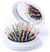 Inklapbare haarborstel met spiegel - mini spiegel - haarborstel - wit/regenboog