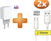 PowerPort 24W Thuislader met USB-C Kabel - Oplader Stekker Adapter met 2 USB Poorten - Geschikt voor Samsung Galaxy A10/A11/A12/A21s/A51/A52/A52s/Note20/Note20Ultra/Watch/S21/S21FE/S21 Ultra