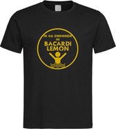 Zwart T-Shirt met “ Ik ga zwemmen in Bacardi Lemon “ print Goud Size S