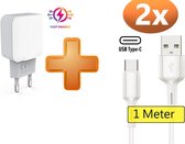 PowerPort 24W Thuislader met USB-C Kabel - Oplader Stekker Adapter met 2 USB Poorten - Geschikt voor Motorola E7 Plus / Edge 20 / Edge 20 Lite / E6 Play / E5 / E7i / G 5G /G4 Play/G8/G9/Z/Z2/