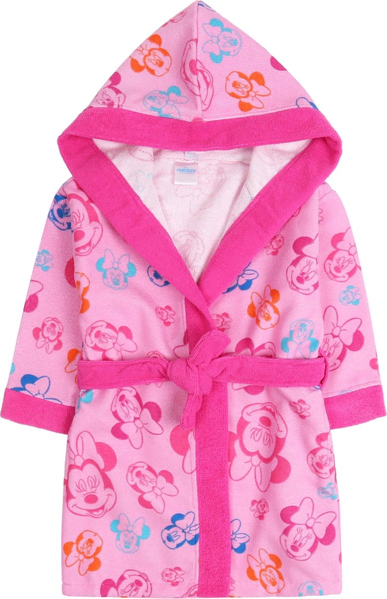 Roze badjas met capuchon en kleurrijke motieven Minnie Mouse, OEKO-TEX gecertificeerd 3-4 jaar 98/104 cm