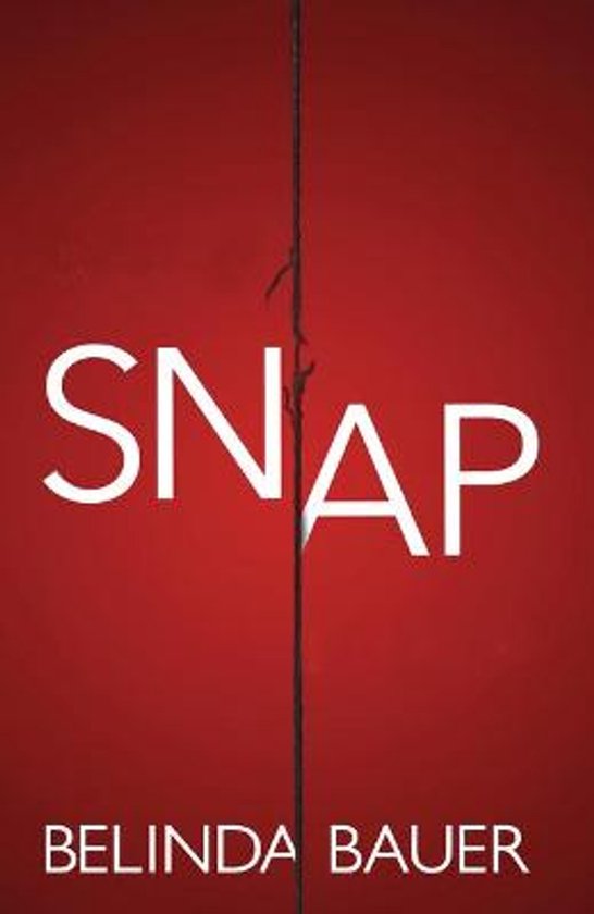 Boekomslag met de titel "SNAP" in witte letters op een rode achtergrond. De titel is gespleten door een verticale zwarte lijn.
