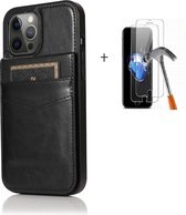 GSMNed – iPhone 7/8/SE – Leren telefoonhoes Zwart – Luxe iPhone 7/8/SE hoesje – pasjeshouder met sluiting – Portemonnee – Zwart – met screenprotector