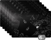 Placemat - Placemats kunststof - Vogel en vlinders in de jungle - zwart wit - 45x30 cm - 6 stuks - Hittebestendig - Anti-Slip - Onderlegger - Afneembaar