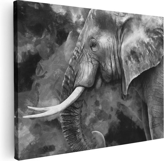 Artaza Canvas Schilderij Olifant - Abstract - Zwart Wit - 80x60 - Foto Op Canvas - Canvas Print
