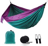 Draagbare lichtgewicht nylon parachute dubbele hangmat. 270*140 cm - 210T nylon parachute - Groen onderkant/Paars - Hammock