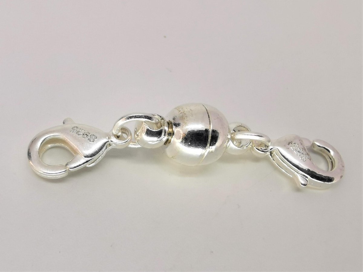 3 setjes Verzilverd magneet sluiting Ø 6 mm rond voor je sieraden ( incl karabijn en ringetjes om meteen te bevestigen op je sieraden.