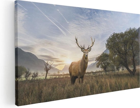 Artaza Canvas Schilderij Hert In Het Landschap  - 120x60 - Groot - Foto Op Canvas - Canvas Print
