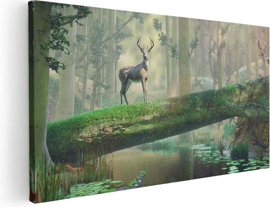 Artaza - Canvas Schilderij - Hert In Het Bos Op Een Boom - Foto Op Canvas - Canvas Print