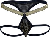 Andrew Christian Glam Stripe Thong - Maat S - Heren String - Mannen Ondergoed - Zwart/Goud