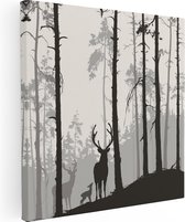 Artaza Canvas Schilderij Herten In Het Bos - Silhouet  - 90x90 - Groot - Foto Op Canvas - Canvas Print