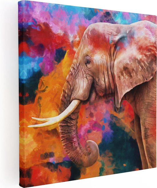 Artaza Canvas Schilderij Kleurrijke Olifant - Abstract - 90x90 - Groot - Foto Op Canvas - Canvas Print