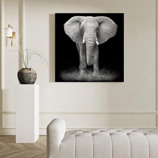 Artaza - Peinture sur toile - Éléphant - Zwart Wit - 90 x 90 - Groot - Photo sur toile - Impression sur toile