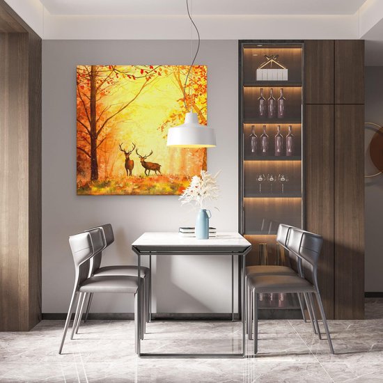 Artaza Peinture sur Toile Cerf Dessiné Dans La Forêt - Automne - 90x90 - Groot - Tableau sur Toile - Impression sur Toile