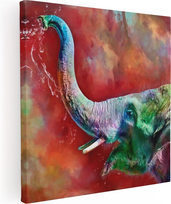 Artaza Canvas Schilderij Getekende Vrolijke Olifant - Abstract - 90x90 - Groot - Foto Op Canvas - Canvas Print