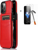 GSMNed – iPhone 12 Mini – Leren telefoonhoes Rood – Luxe iPhone 12 Mini – pasjeshouder met sluiting – Portemonnee – Rood – met screenprotector