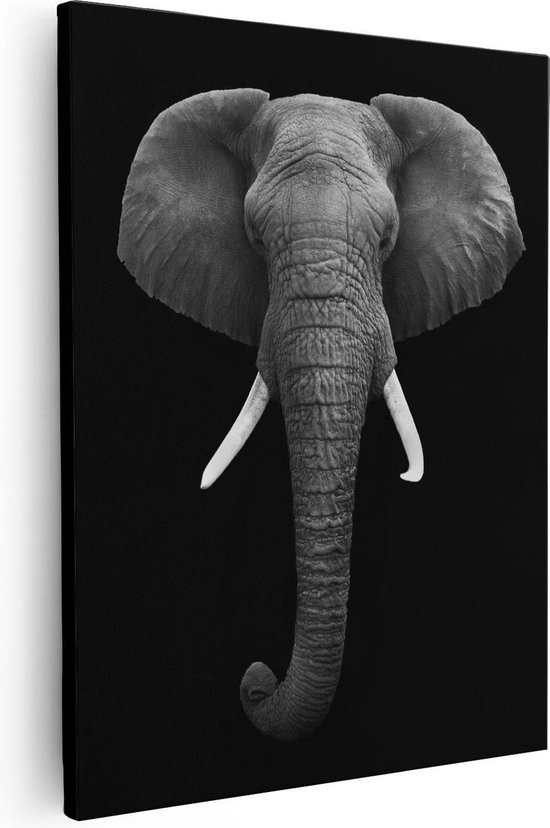 Artaza - Canvas Schilderij - Olifantenkop - Olifant - Zwart Wit - Foto Op Canvas - Canvas Print