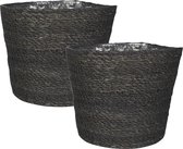 Set van 3x stuks plantenpot/bloempot van jute/zeegras diameter 18 cm en hoogte 16 cm grijs - Met binnenkant van plastic