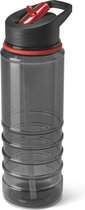 Kunststof waterfles/drinkfles transparant zwart/rood met rietje 650 ml - Sportfles - Bidon