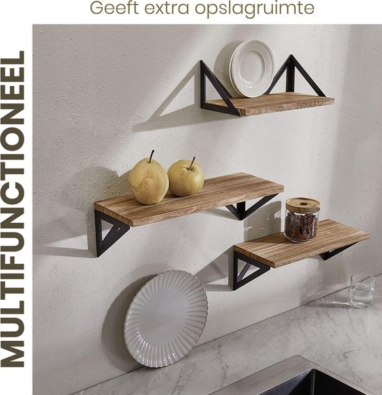 Ensemble d'étagères murales flottantes Set - 3 pièces - Longueur : 25/33/42 cm - Bois de Paulownia - Industriel - Bibliothèque
