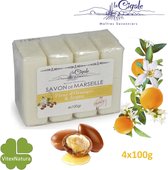 Originele Bio Marseille zeep 4x100g met Glycerine | Argan olie Sinaasappelbloesem geur | La Cigale