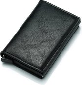 BycoBecy Uitschuifbare Pasjeshouder - Aluminium Creditcardhouder / Unisex kaarthouder - Anti-Skim / RFID Card Protector tot 8 Pasjes - Zwart leder