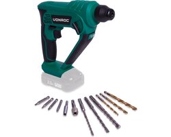 VONROC Accu boorhamer – VPower 20V – Zonder accu & lader – 1.3 Joule – SDS-plus – Incl. accessoires