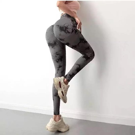Wow Peach Marble Zwart Legging L | TikTok Legging | Dames |Butt lifting |TikTok broek |TikTok Yogapants |Fitness | Sporten |