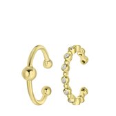 Lucardi - Dames Goldplated set van 2 earcuffs zirkonia - Oorbellen - Cadeau - Echt Zilver - Goudkleurig