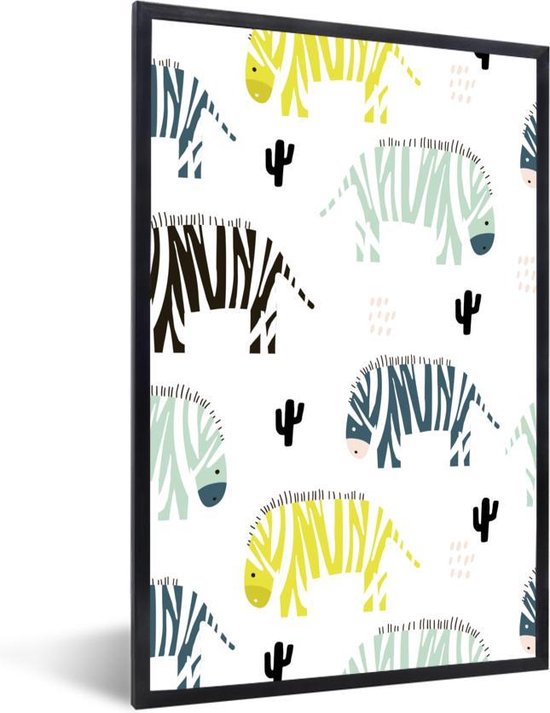 Fotolijst incl. Poster - Zebra - Cactus - Wit - 60x90 cm - Posterlijst