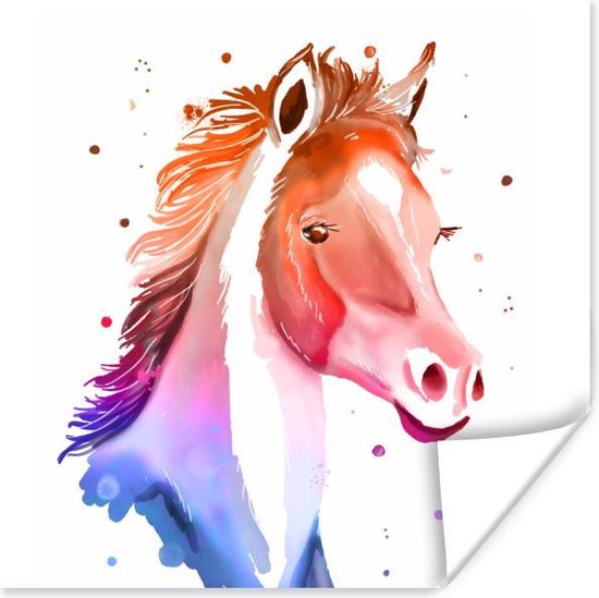 Poster Paard - Oranje - Roze - Meisjes - Kinderen - Meiden - 50x50 cm