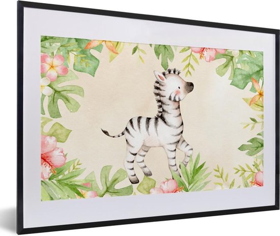 Fotolijst incl. Poster - Zebra - Jungle - Aquarelverf - 60x40 cm - Posterlijst