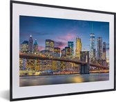Cadre photo avec affiche - New York - Pont de Brooklyn - Nuit - 40x30 cm - Cadre pour affiche