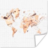 Poster Wereldkaart - Oranje - Bruin - 75x75 cm