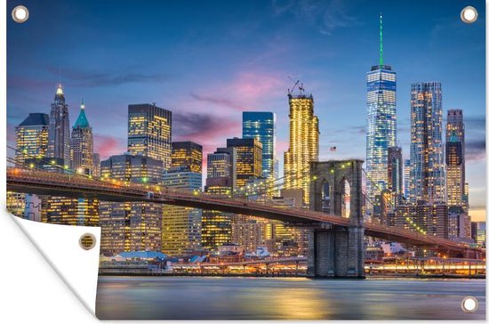 Décoration de jardin New York - Pont de Brooklyn - Nuit - 60x40 cm - Poster jardin - Toile jardin - Poster extérieur