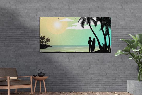 Affiche de clôture Plage - Surf - Soleil - Été - 200x100 cm - Toile de jardin