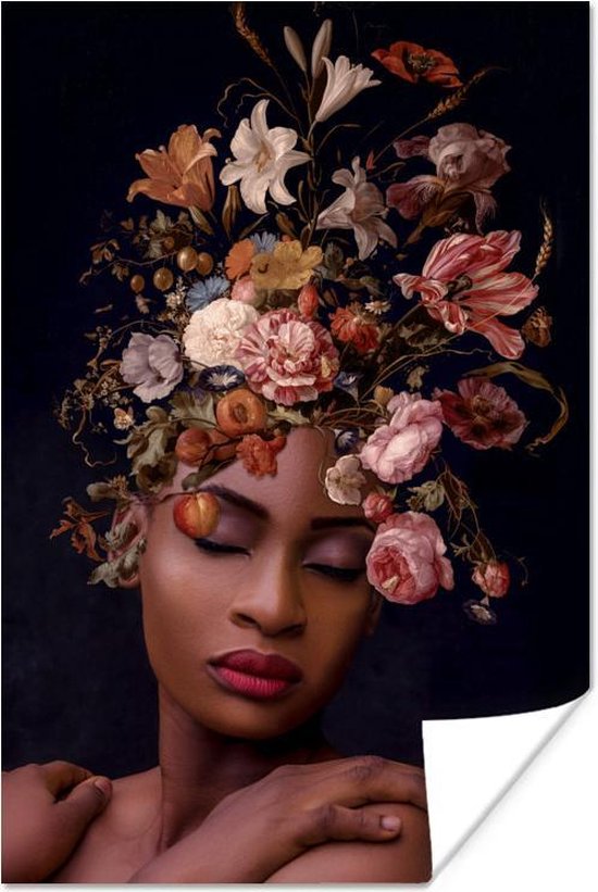 Poster Vrouw - Boeket - Make up - 20x30 cm