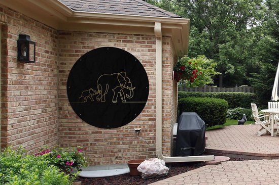 Garden Circle Elephant - Or - Zwart - Simple - 120x120 cm - Affiche de Jardin Ronde - Extérieur - XXL