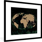 Fotolijst incl. Poster - Wereldkaart - Wereldbol - Tropische planten - 40x40 cm - Posterlijst