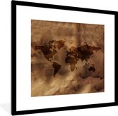 Affiche avec cadre Wereldkaart - Rétro - Marron - 40x40 cm