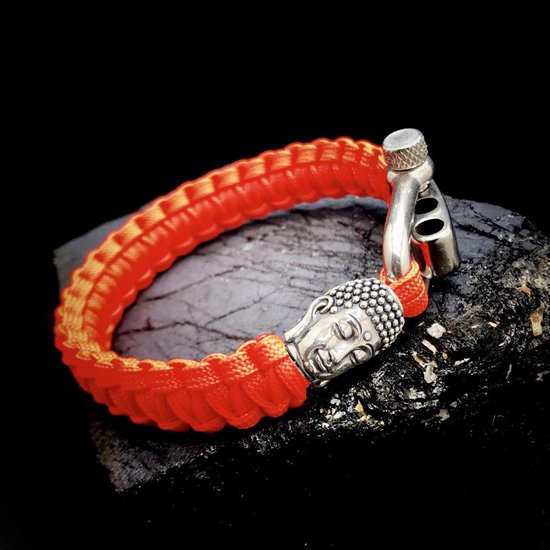 Paracord Armband met 925 Zilveren 3D Buddha Bedel (Spacer) van 12 gram Zilver, Stainless Steel (RVS) slot verstelbaar in 3 maten .