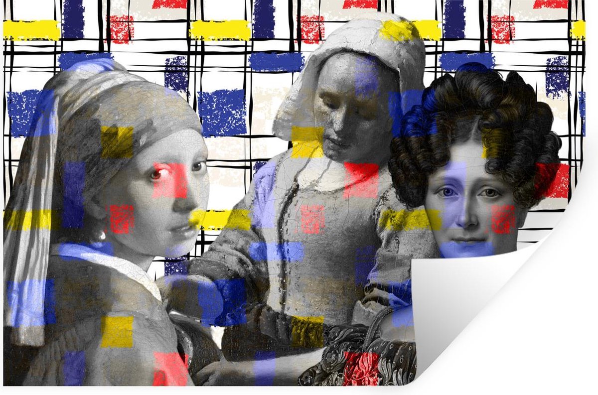 Muurstickers - Sticker Folie - Collage - Mondriaan - Schilderijen - 60x40 cm - Plakfolie -