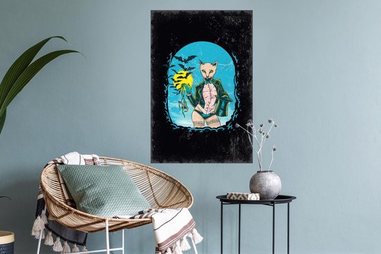 Stickers Stickers muraux - Vintage - Chat - Chapeau - 40x60 cm - Film adhésif