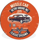 Wandcirkel - Muurcirkel - Auto's - Vintage - Tekening - Aluminium - ⌀ 30 cm - Binnen en Buiten