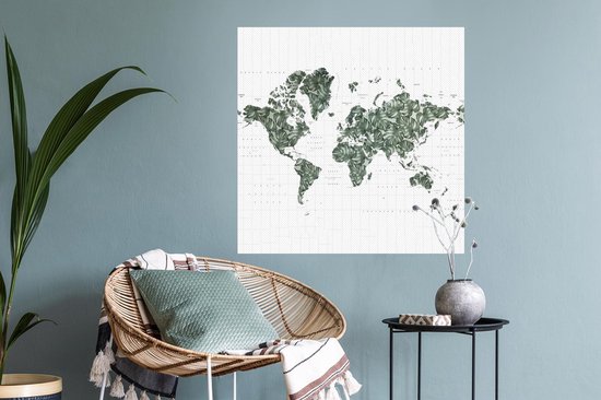 Stickers muraux - Wereldkaart - Vert - Feuilles - 80x80 cm - Film adhésif