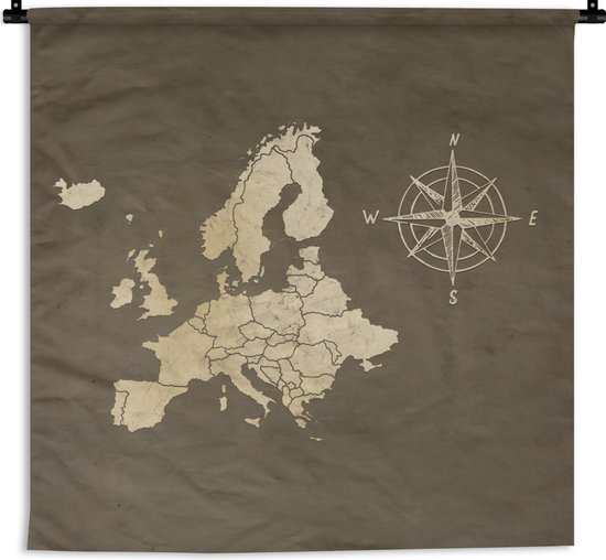 Tapisserie - Tissu mural - Carte Europe - Vintage - Rose des vents - 60x60 cm - Tapisserie