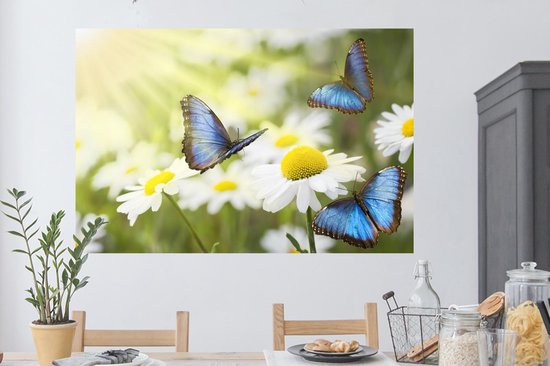 Stickers muraux - Fleurs - Papillons - Été - 120x80 cm - Film adhésif