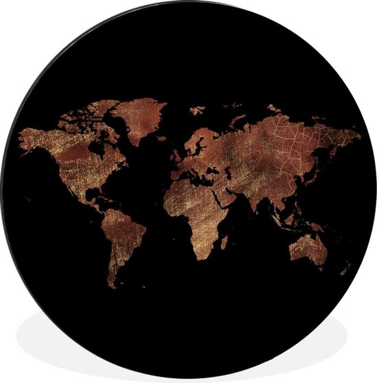 WallCircle - Wall Circle - Wall Circle - Wereldkaart - Vintage - Marron - Aluminium - Dibond - 120x120 cm - Intérieur et Extérieur XXL